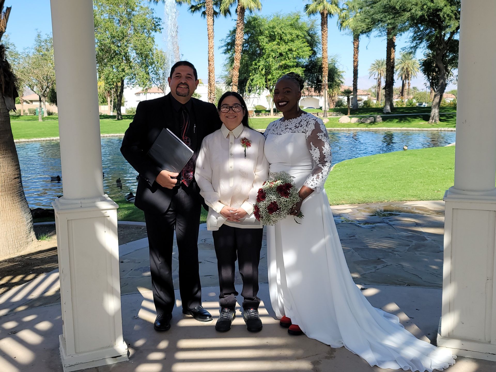 These two brides become one in marriage at the Gazebo in Civic Park in La Quinta at a ceremony officiated by Rev. Steve