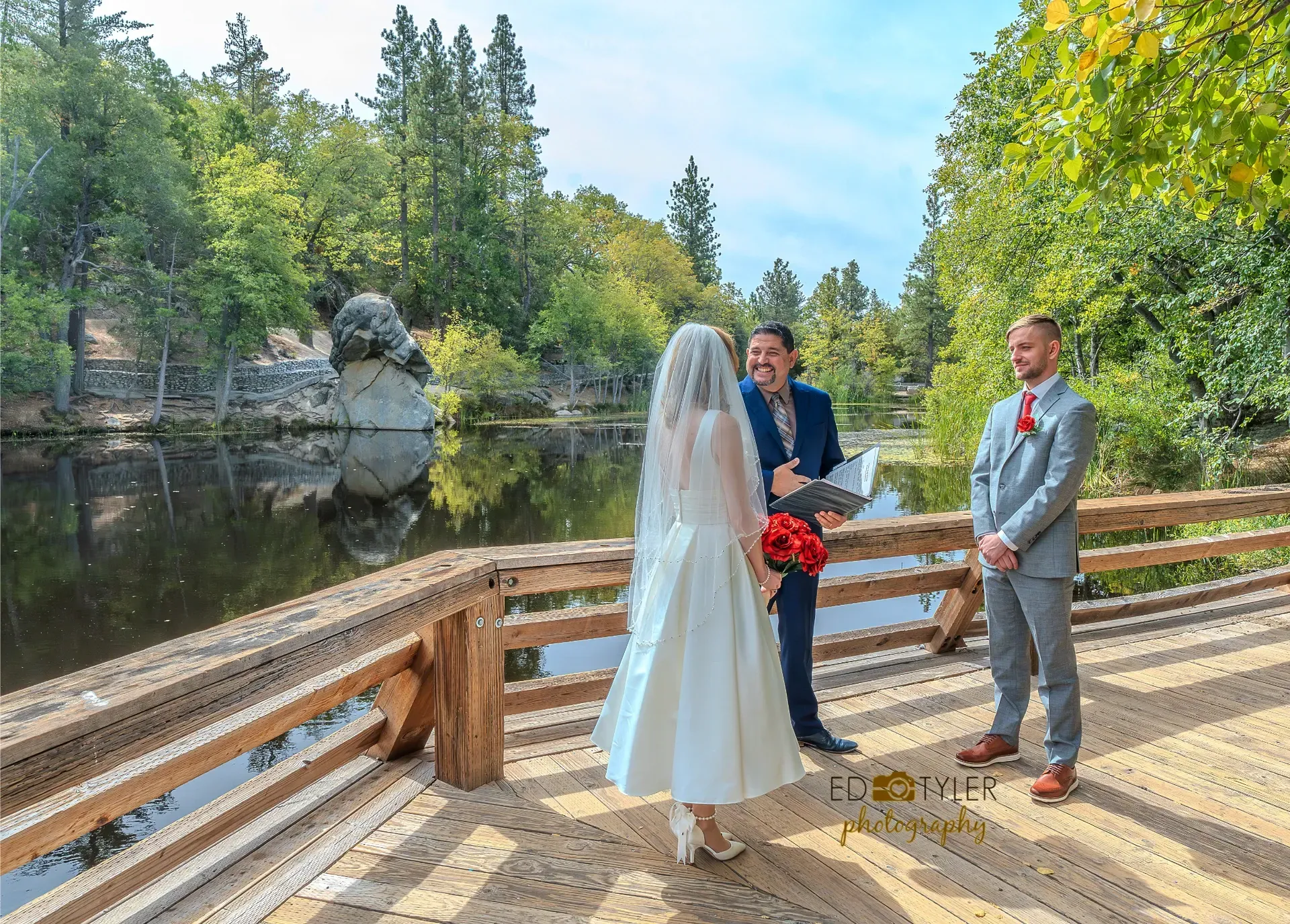 Lake Fulmor Destination Elopement in Idyllwild, CA with a couple and Rev. Steve