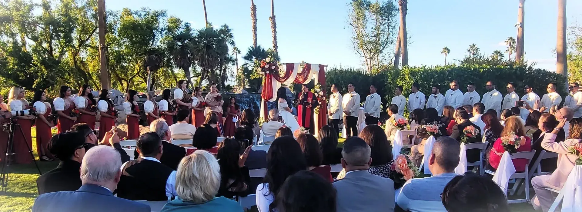 Two Brides say 'I Do' at Rancho El Refugio in Thousand Palms, CA with Rev. Steve officiating.