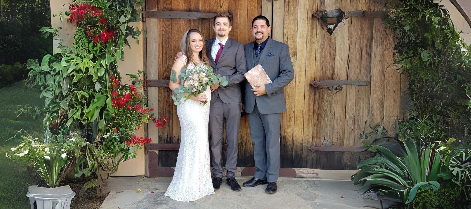 After Ceremony Destination Wedding Photo with couple and Rev. Steve of Today We Become One