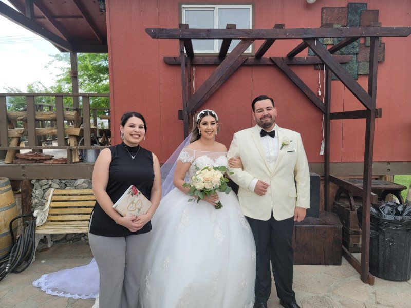 Rev. Zamora at Rancho El Refugio in Thousand Palms, CA with her newly married couple