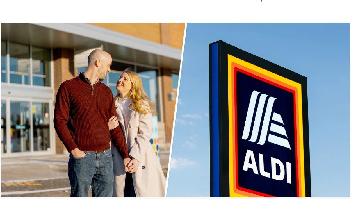Couple in front of an Aldi Store