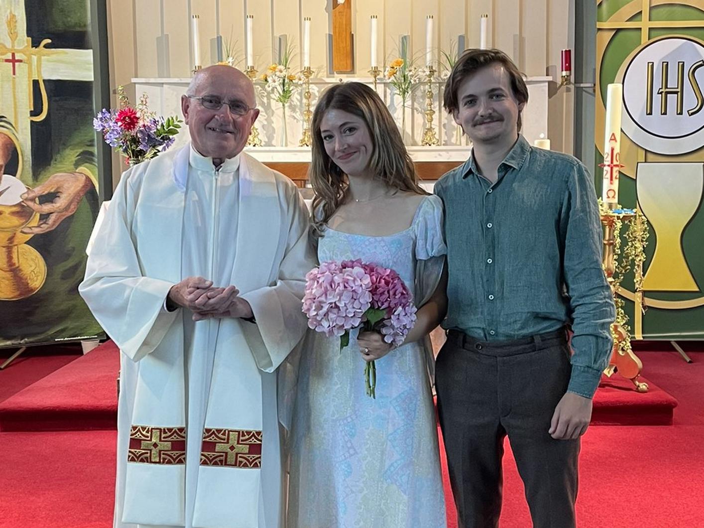 Jack Gleeson and Roisin O'Mahony with Father Lynch