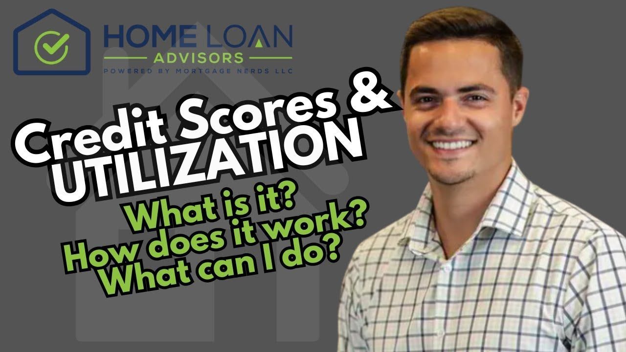 a man in a plaid shirt is standing in front of a sign that says credit scores and utilization josh j
