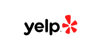 A yelp logo with a red star on a white background.