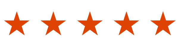 A row of five red stars on a white background.
