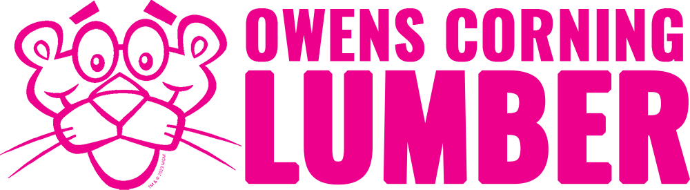 A pink and white logo for wear deck owens corning lumber