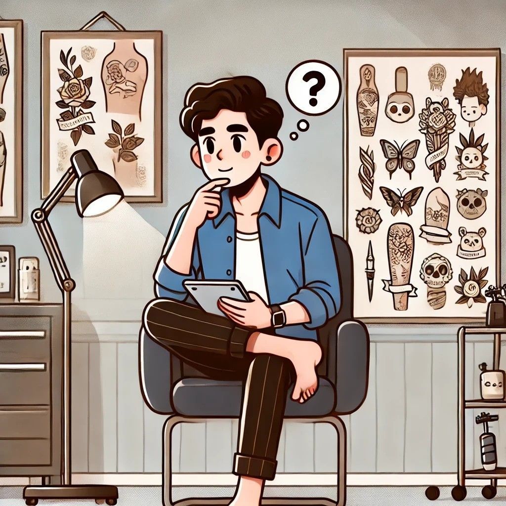 man thinking about tattoos