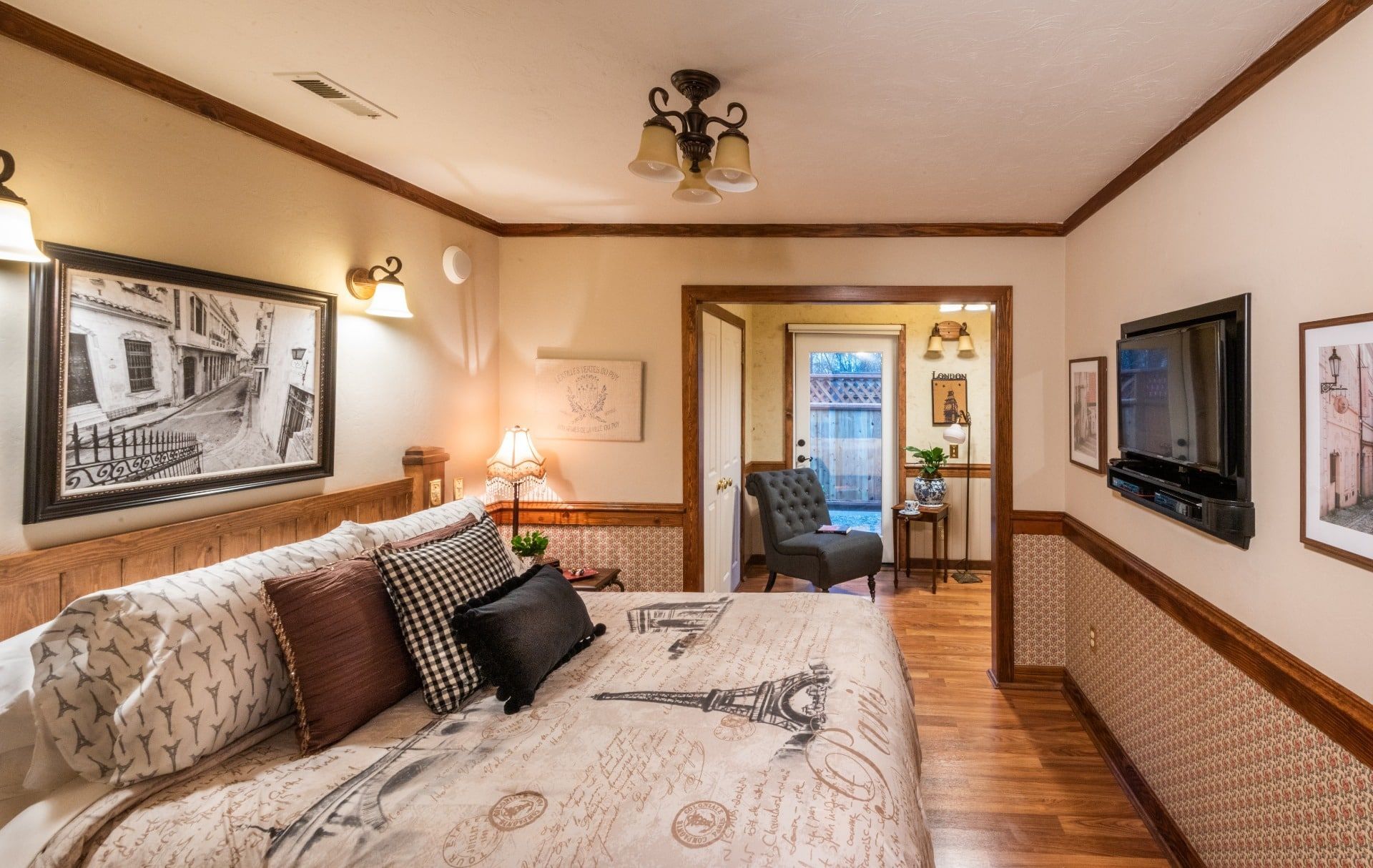 There is a large bed in the middle of the room.