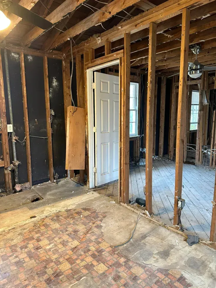 There is a door in the middle of the room.