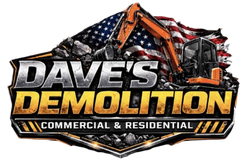 Logo: Dave's Demolition & Services, excavator over debris, phone number: 980-313-2550.