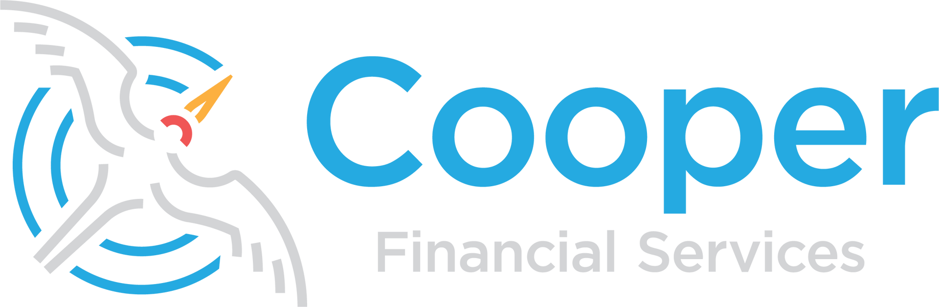 Logo for Cooper Financial Services featuring an abstract bird icon in white, blue, and orange next to the company name.