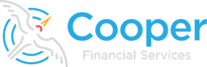 Logo for Cooper Financial Services featuring an abstract bird icon in white, blue, and orange next to the company name.
