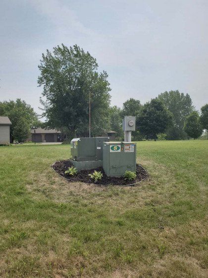 Newly trimmed grass on an open field
