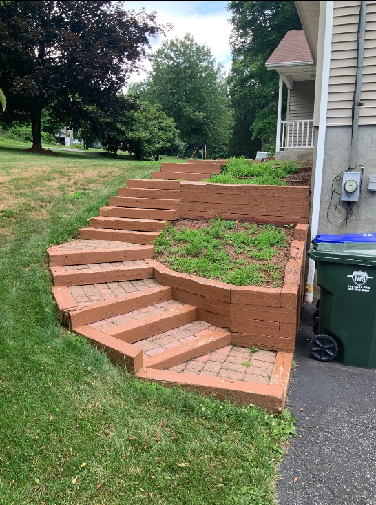 Multi Tiered Retaining Wall with Stair — Rock Tavern, NY — Creative Touch Landscaping &Creative …