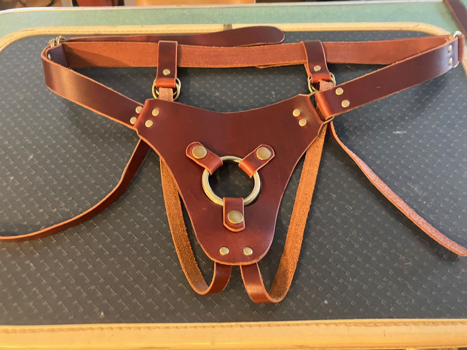 Strap on leather harness