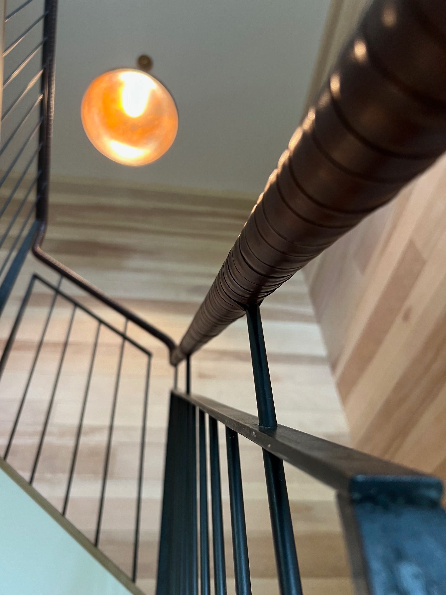A leather wrapped banister 
