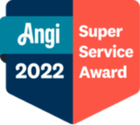 Angi 2022 Super Service Award badge, split teal and red, indicating excellence in service.