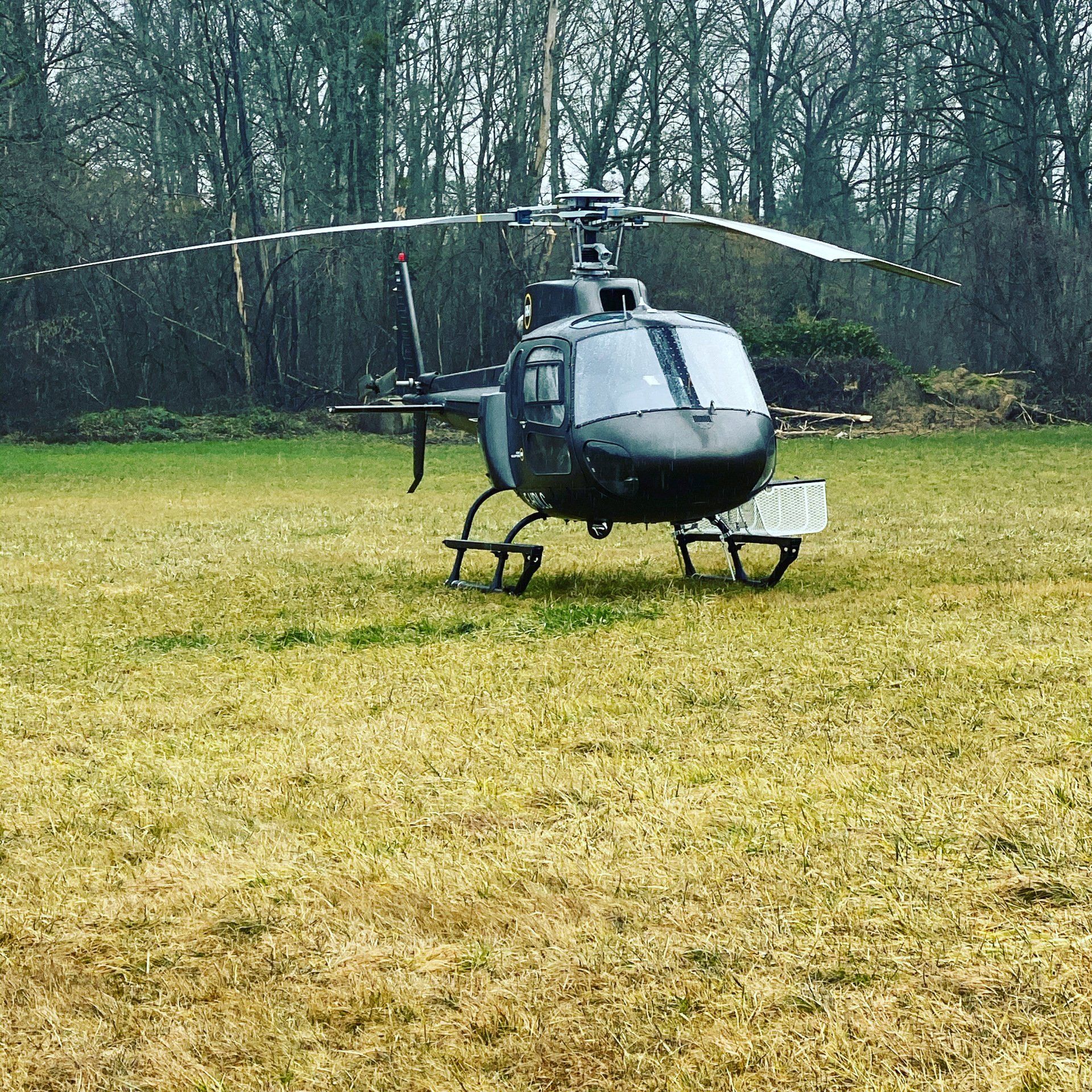 hélicoptère parqué dans l'herbe