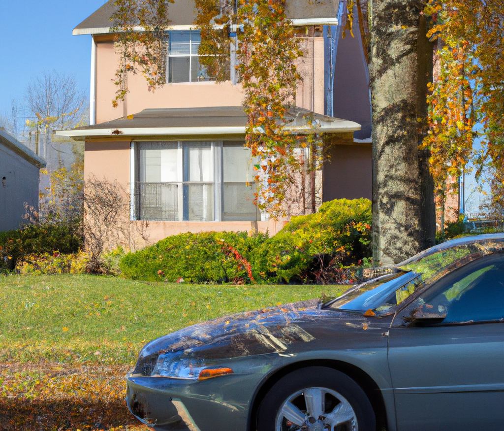 A car is parked in front of a house
