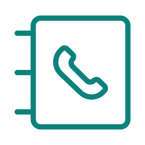 Türkisfarbenes Telefonsymbol in einem türkisfarbenen Adressbuch.