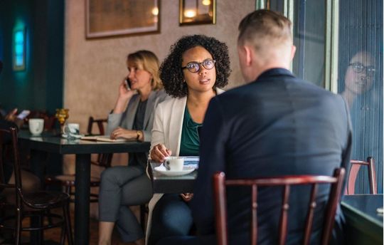 Man and woman having discussion