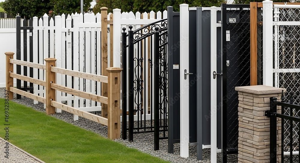Tree surrounded by a small black fence in a grassy yard, house in the background. Sunny day. Tree surrounded by a small black fence in a grassy yard, house in the background. Sunny day.