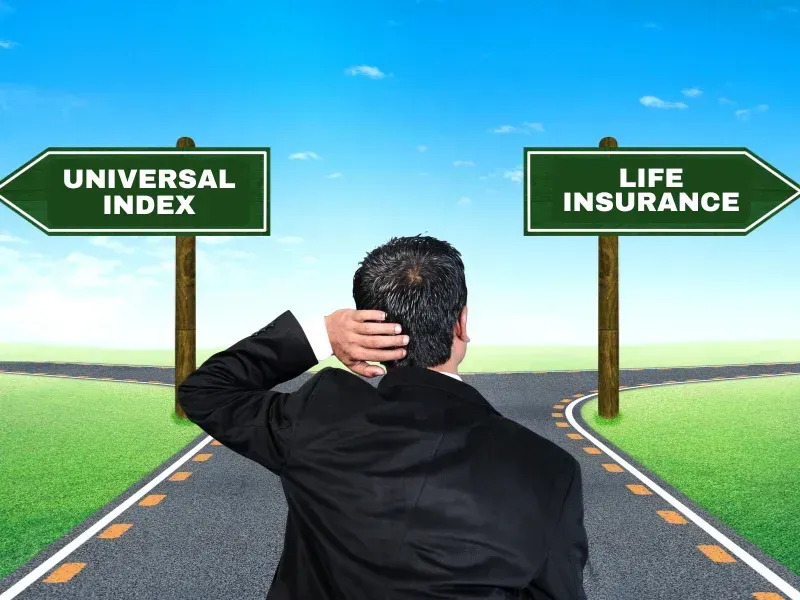 An image showing a comparison between universal index and term life insurance options.