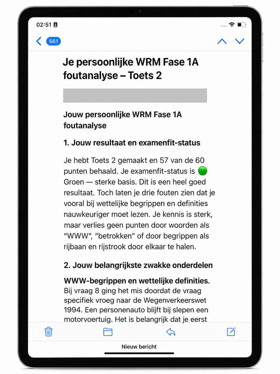 Voorbeeld van een persoonlijke WRM Fase 1A foutanalyse op tablet