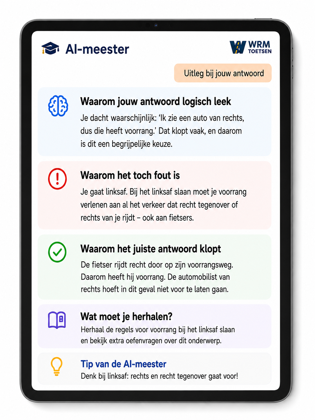 WRM Fase oefenexamen met verkeerssituatie in een herkenbare examenomgeving op laptop