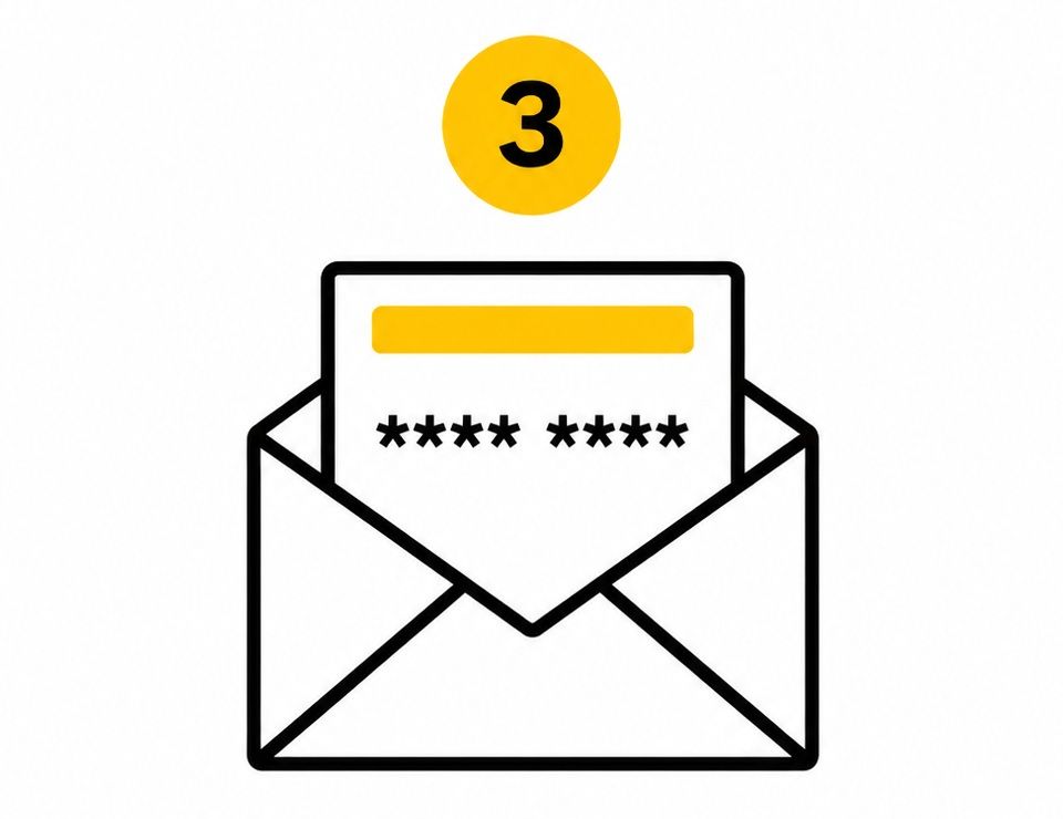 Pictogram van een e-mail met toegangscode voor WRM Fase 2B-oefenexamens
