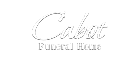 Logo for Cabot Funeral Home. White script text on a white background. 