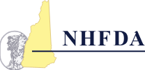Logo of NHFDA, with the outline of New Hampshire and a Native American profile.