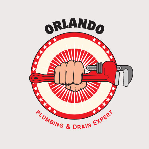 The logo for orlando plumbing and drain expert shows a fist holding a wrench.