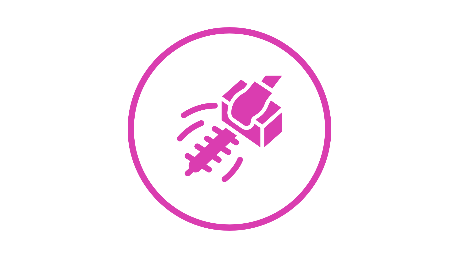 A purple icon of a rocket in a circle on a white background.