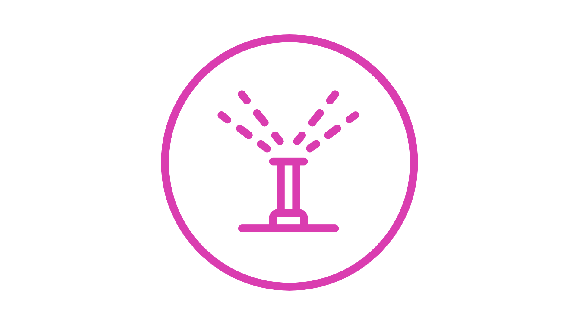A purple sprinkler icon in a circle on a white background.