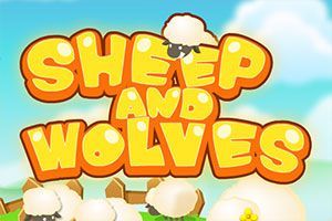 A cartoon of sheep and wolves with a fence in the background.