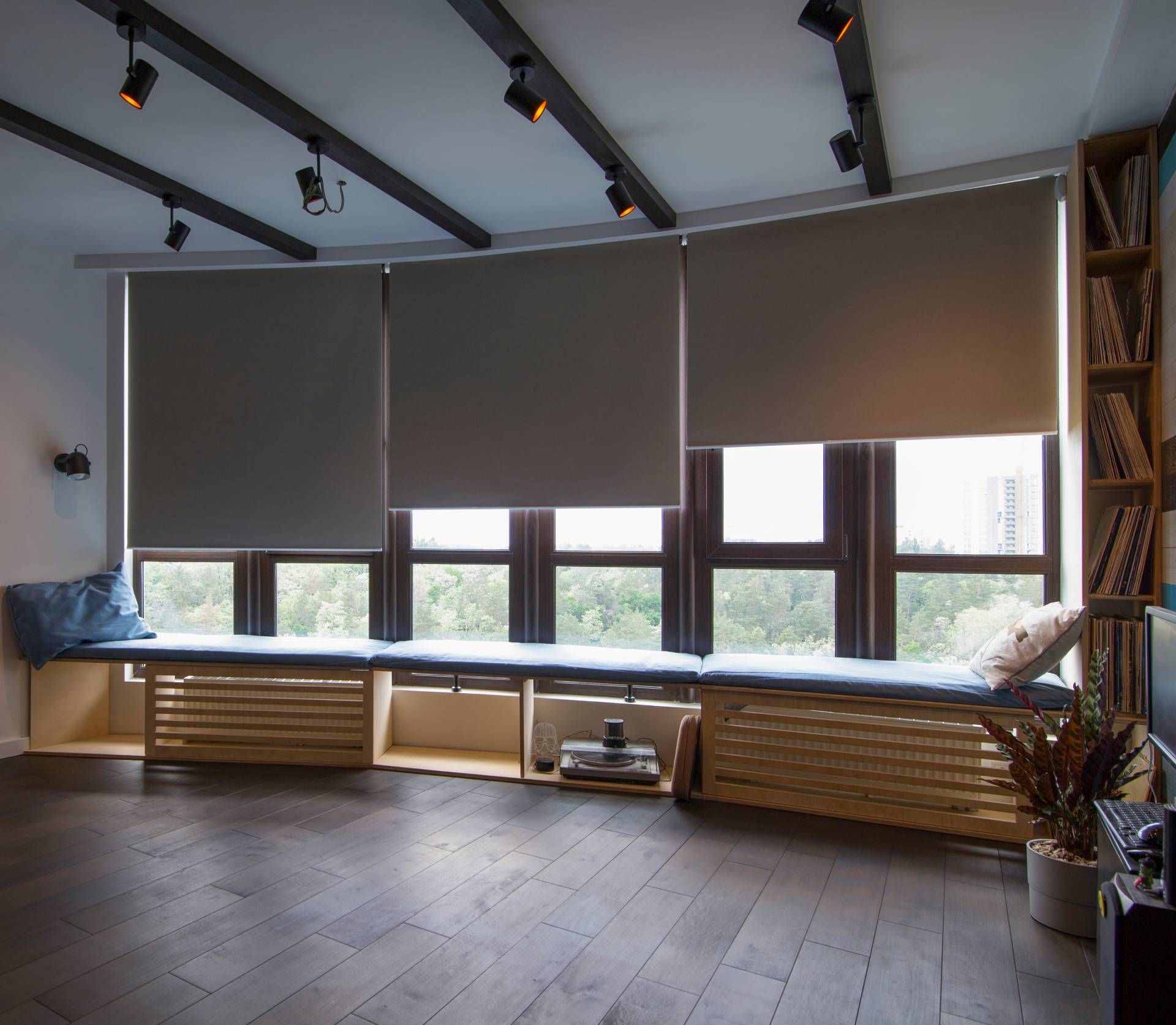 Motorized window treatments covering three windows in a study near Fletcher, NC