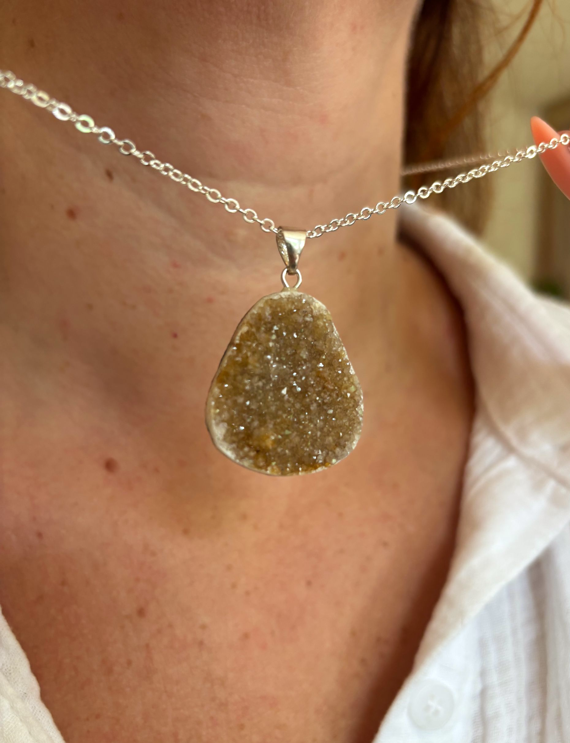 Uitverkocht - Ketting zilver met agaat geode hanger