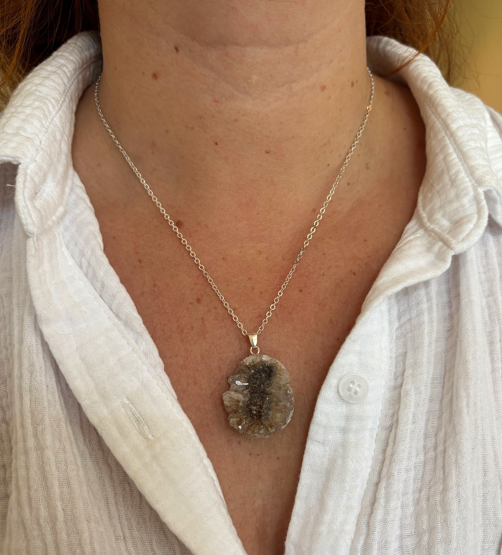 Ketting zilver met agaat geode hanger 2