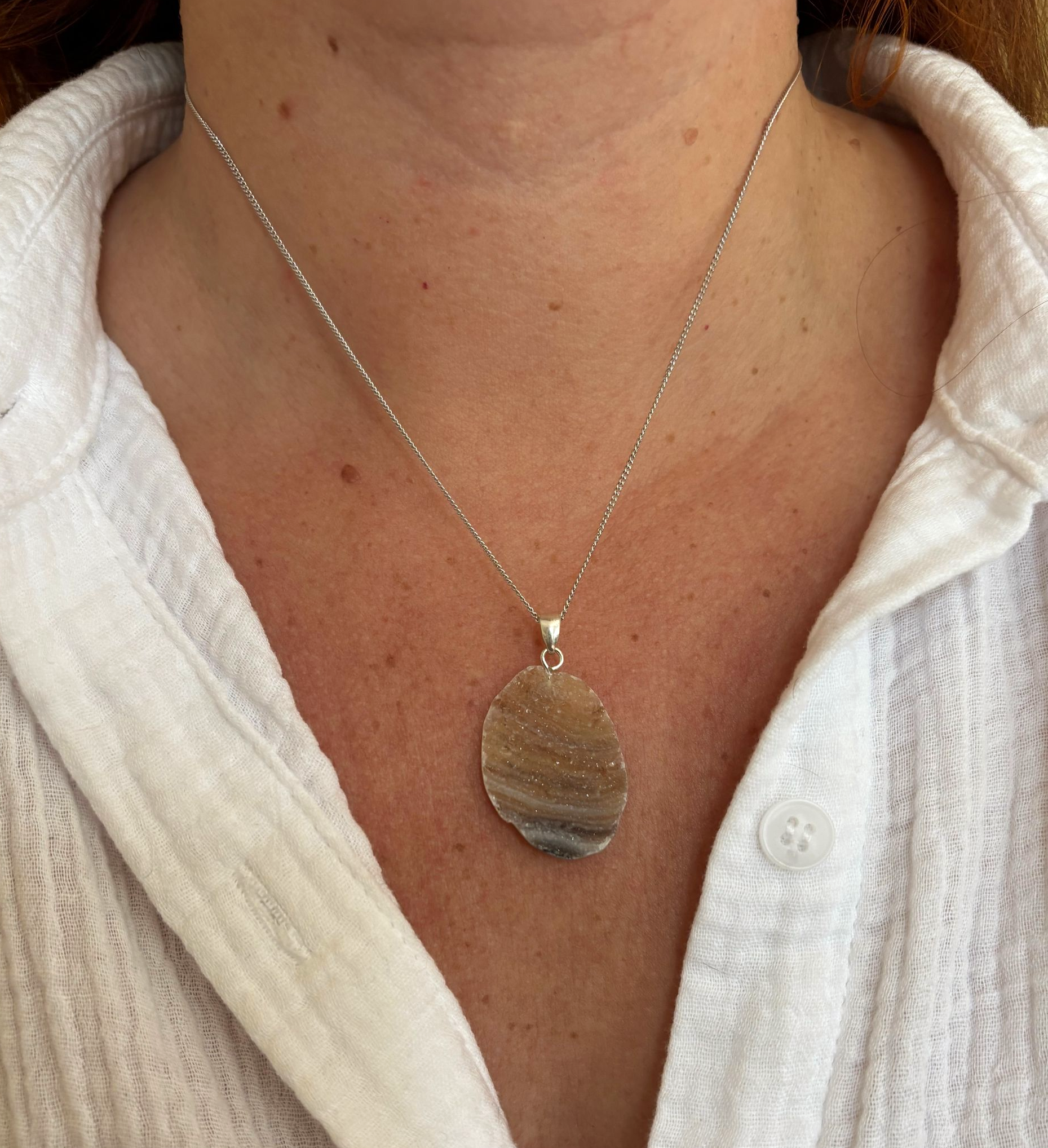 Uitverkocht - Ketting zilver met agaat geode hanger 3