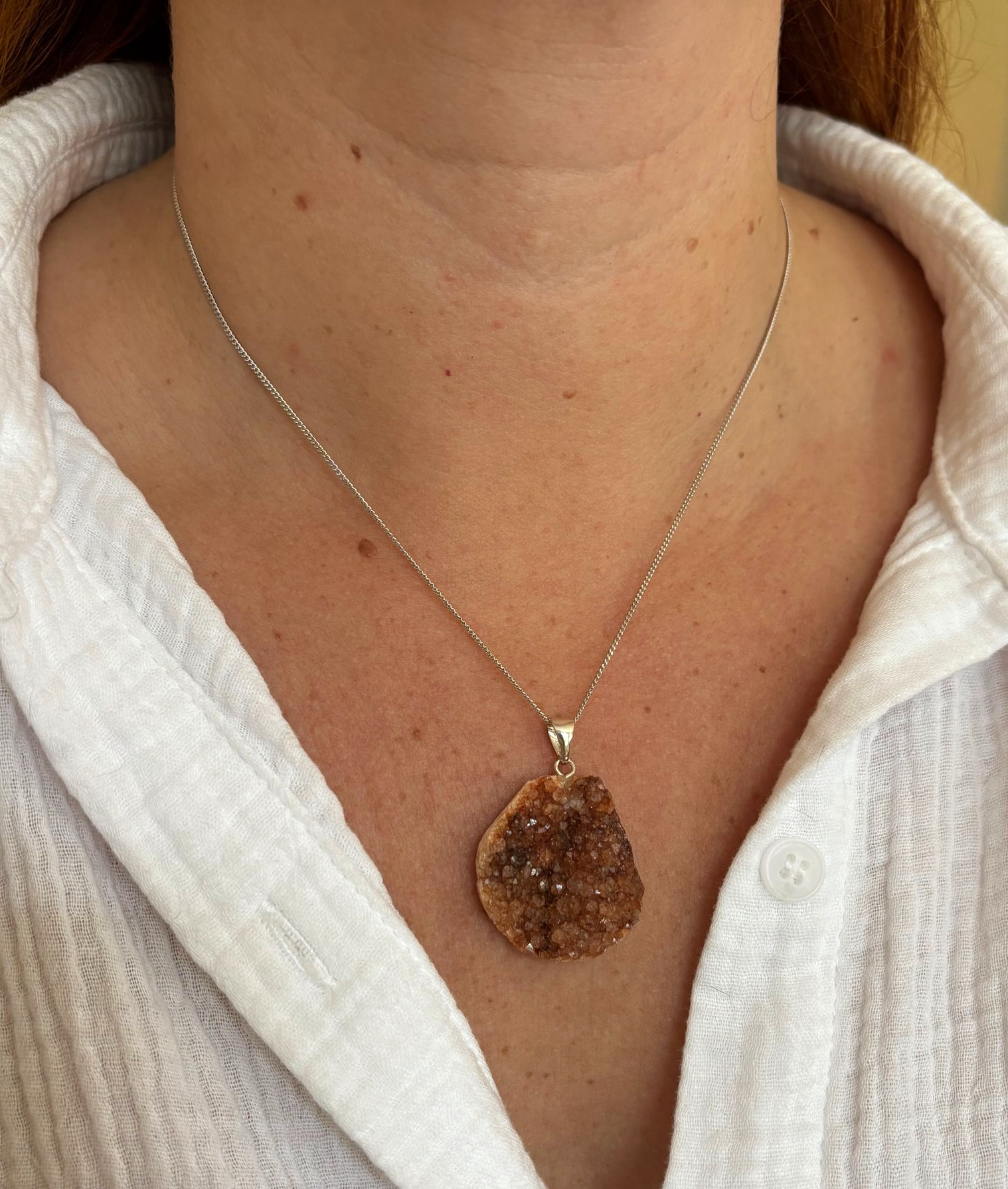 Ketting zilver met agaat geode hanger 4
