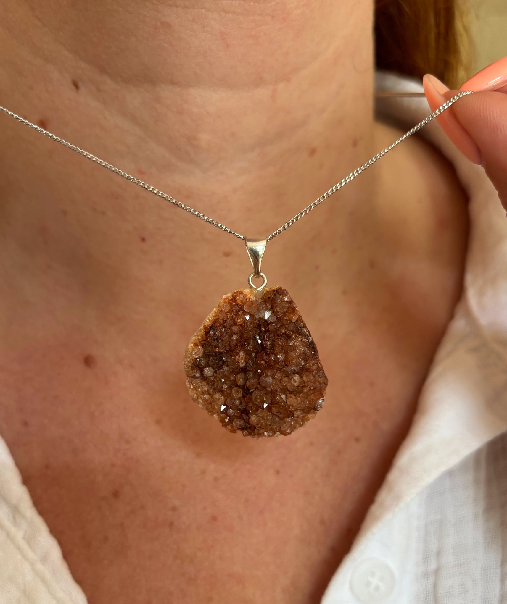 Ketting zilver met agaat geode hanger 4