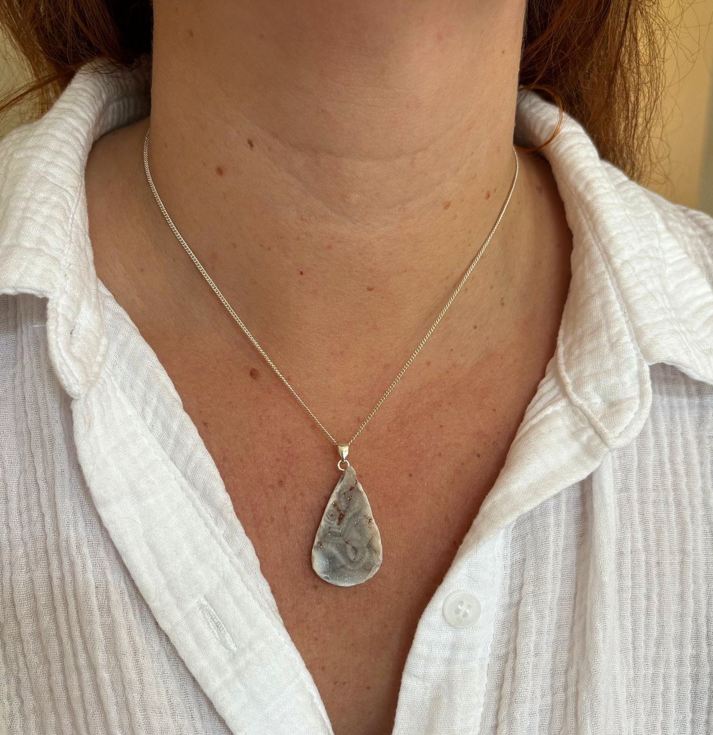 Ketting zilver met agaat geode hanger 5