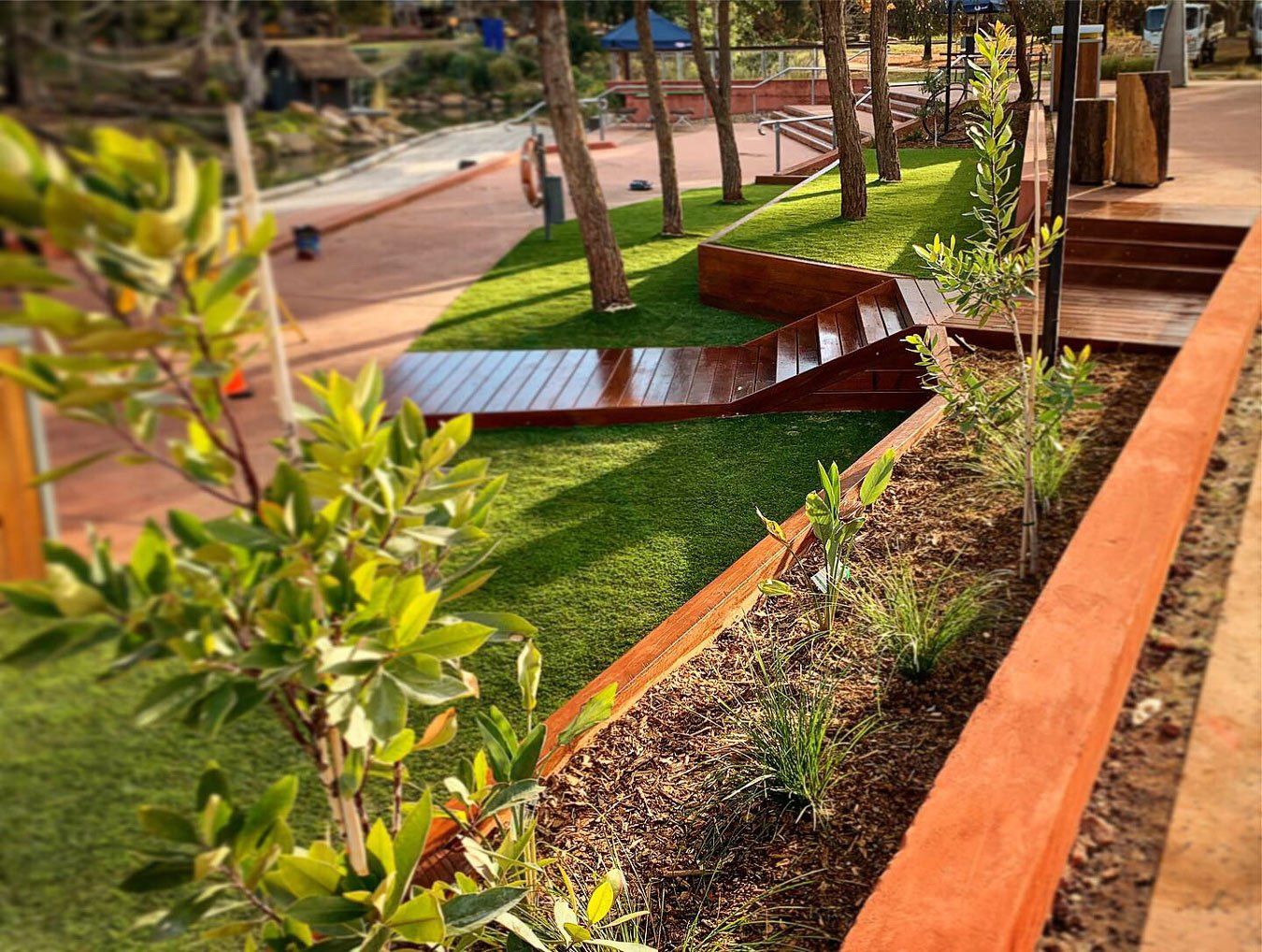 wooden path on grass