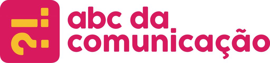 A pink and yellow logo for abc da comunicacao