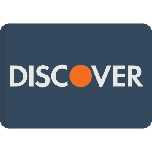 Discover logo on a dark blue rounded rectangle with white text and orange dot.