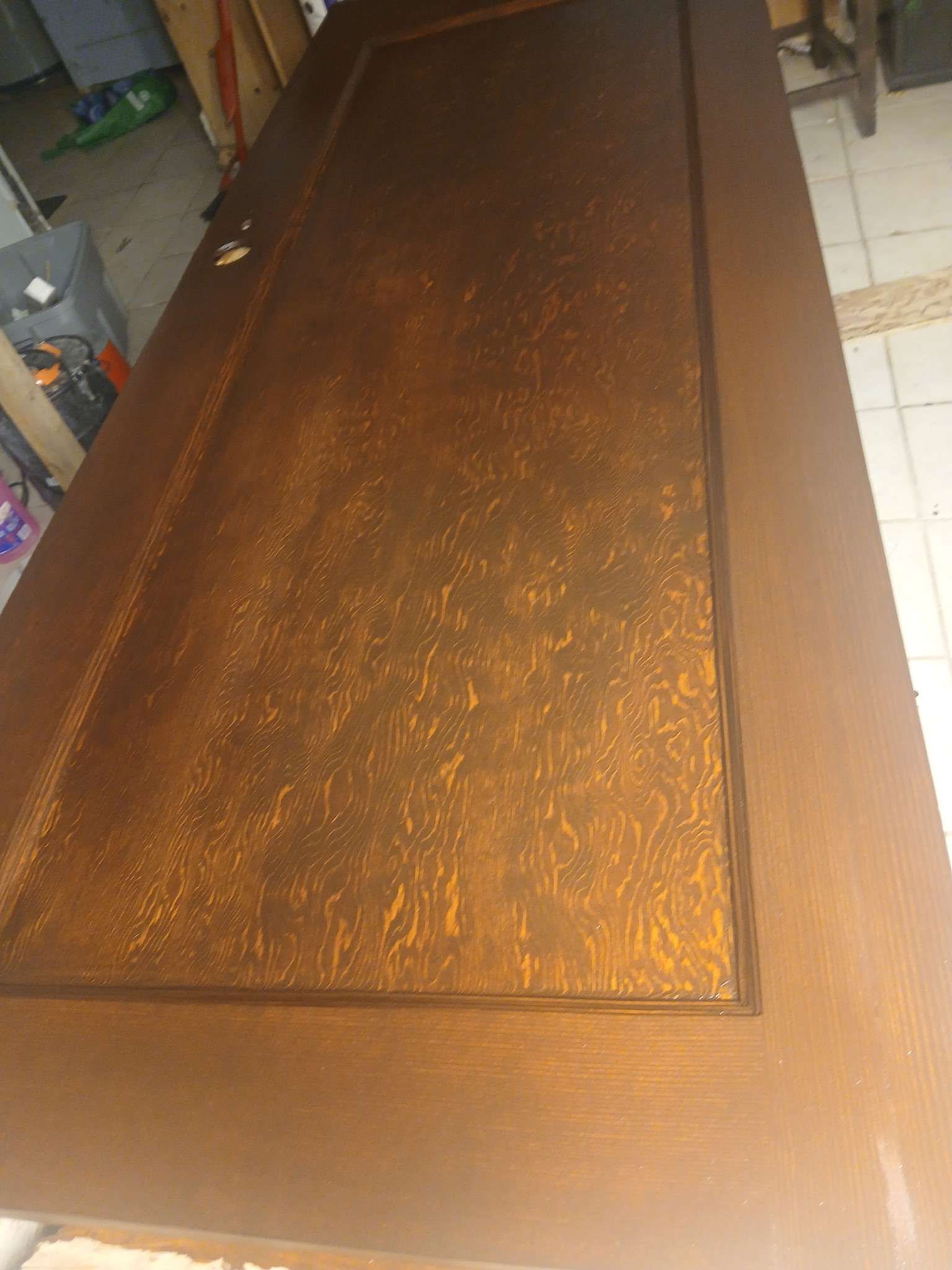 freshly stained antique door
