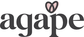 Agape logotype with handwritten heart above the letters