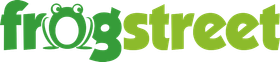 a green and white logo for Frogstreet with a frog on it